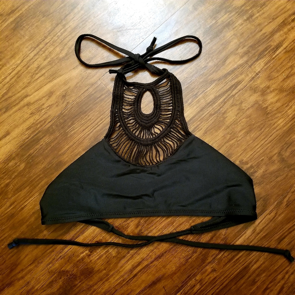 Aeropostale Black Keyhole Swimsuit Bikini Top